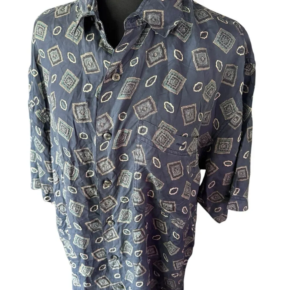 Vintage Porcini  Retro Abstract 100% Silk Button Down Short sleeve L‎ - Picture 2 of 7